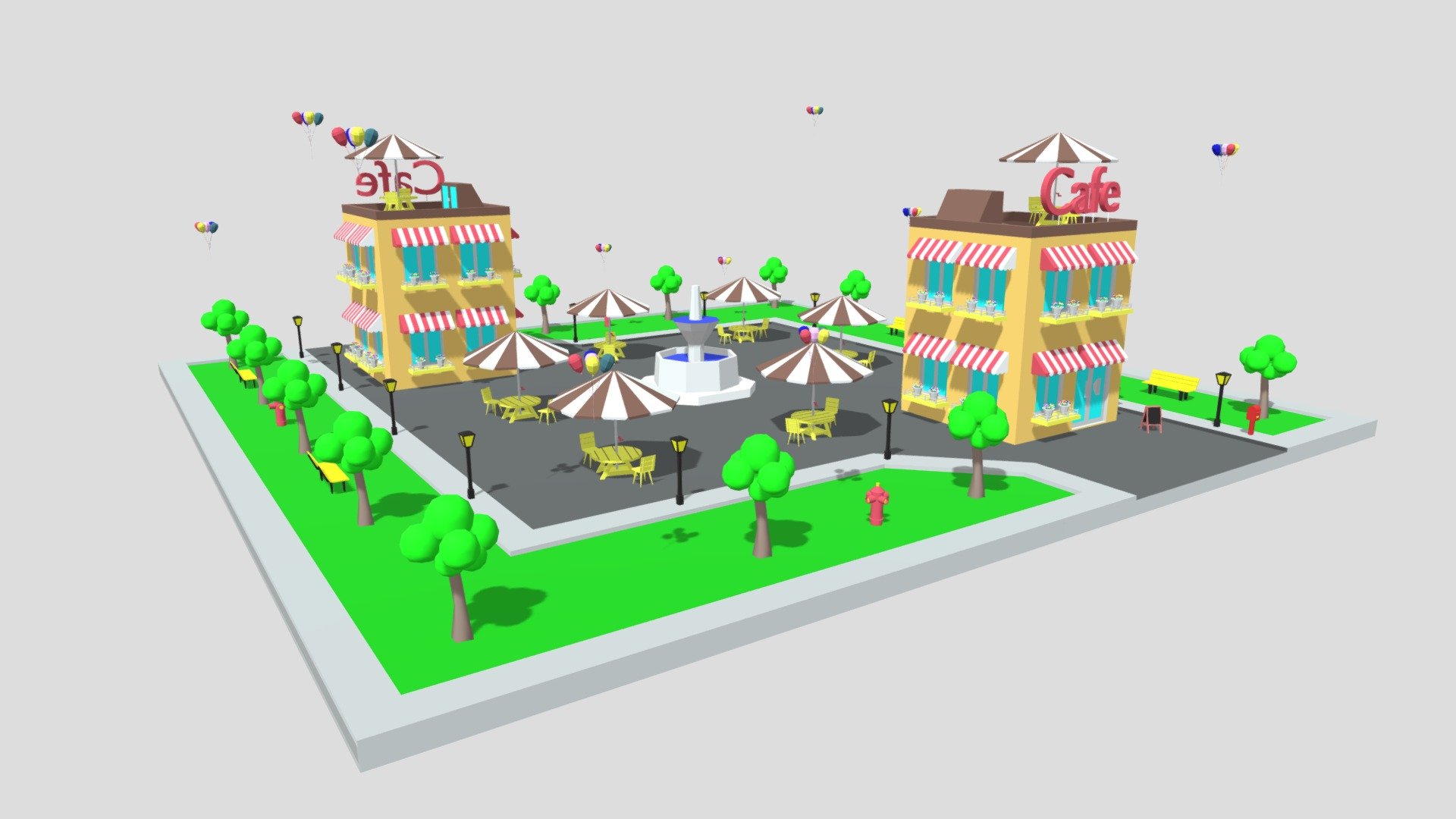 Low Poly Cartoon Cafe 3d model