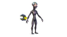 Low Poly Skinny Grey Alien UFO