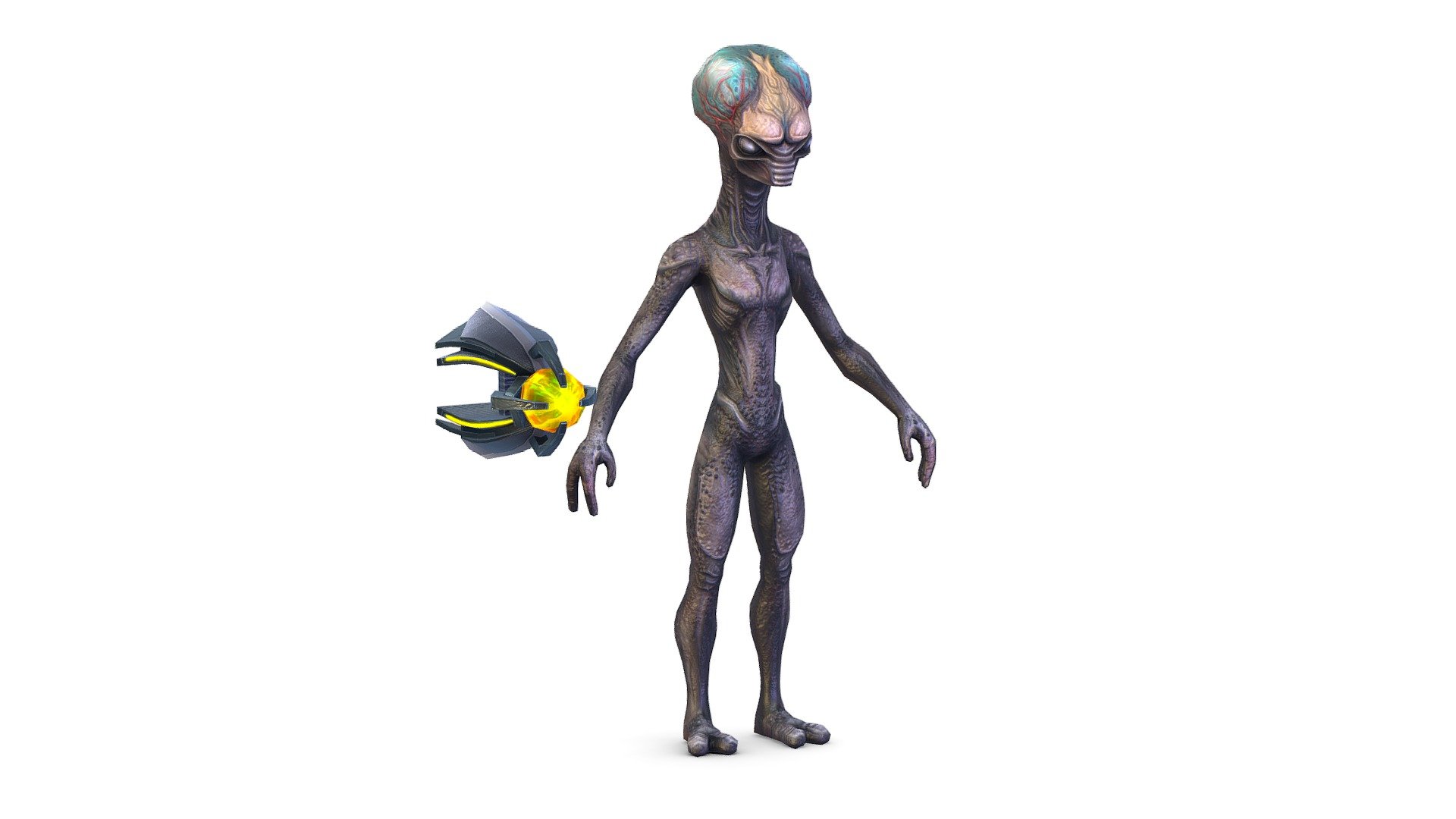 Low Poly Skinny Grey Alien UFO 3d model