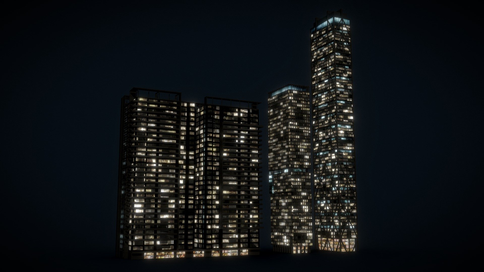 3 Night Apartment Buildings 3d model