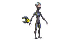 Low Poly Armored Skinny Grey Alien UFO