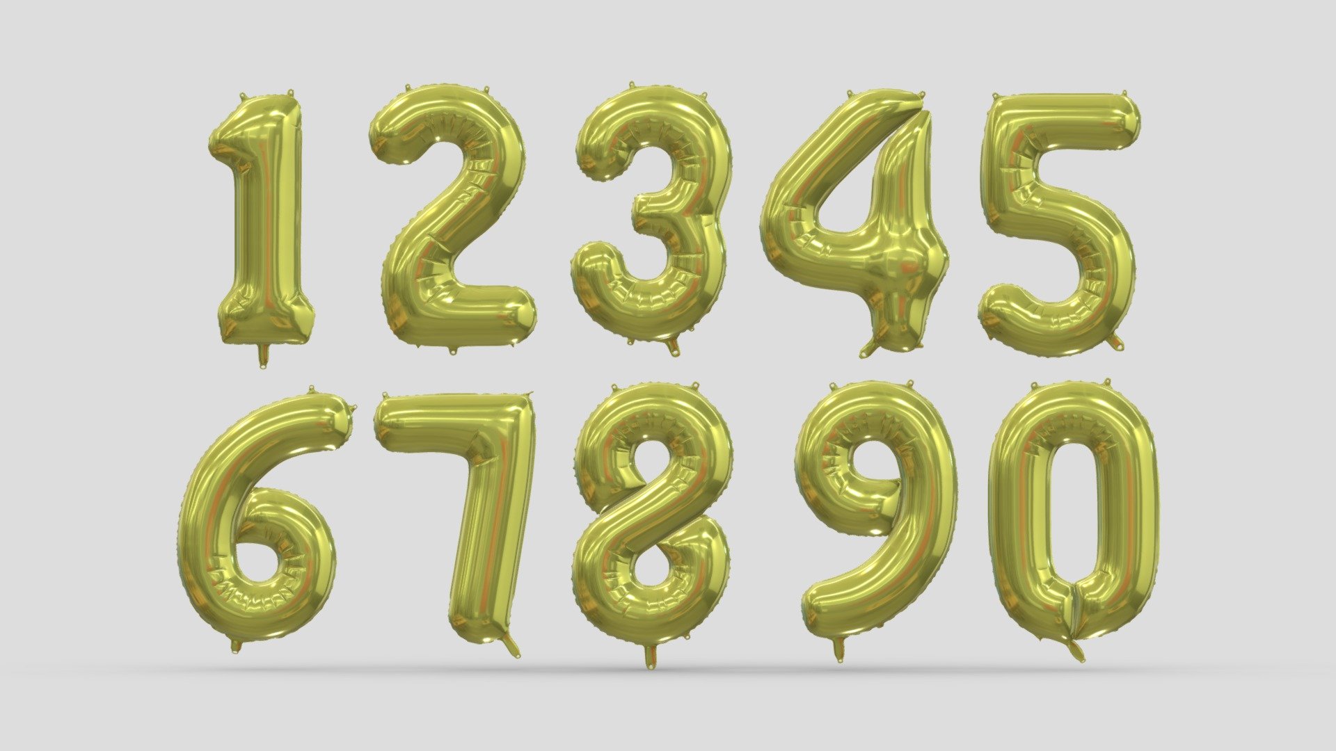 Balloon Numbers Gold 3d model