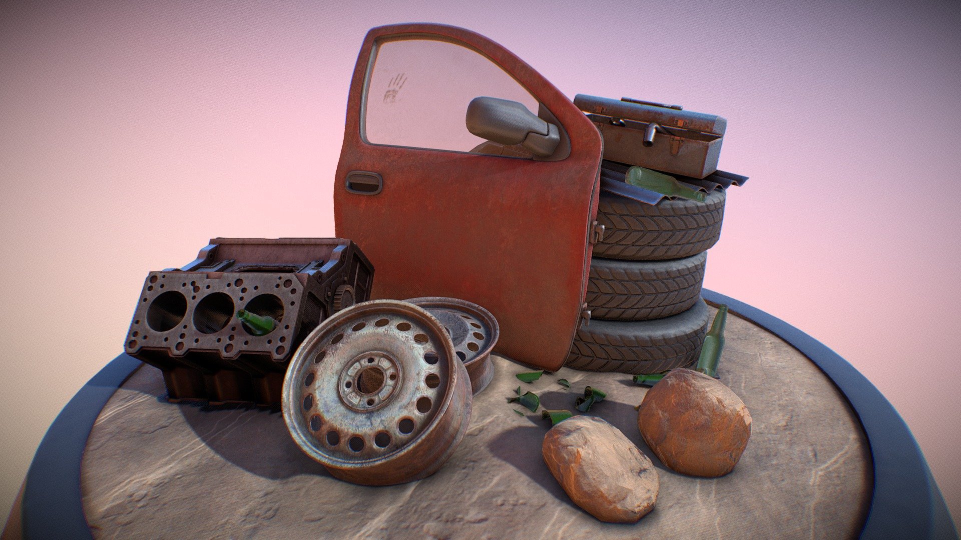 Scrapyard door diorama 3d model