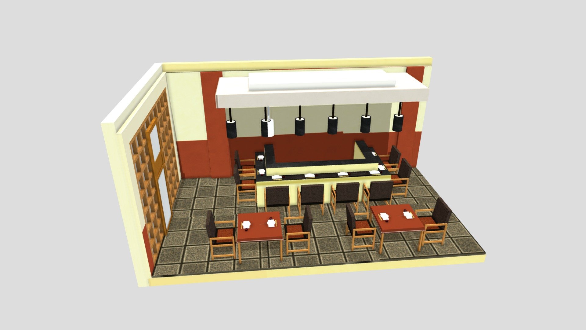 Japanese Restaurant Scene 3d model