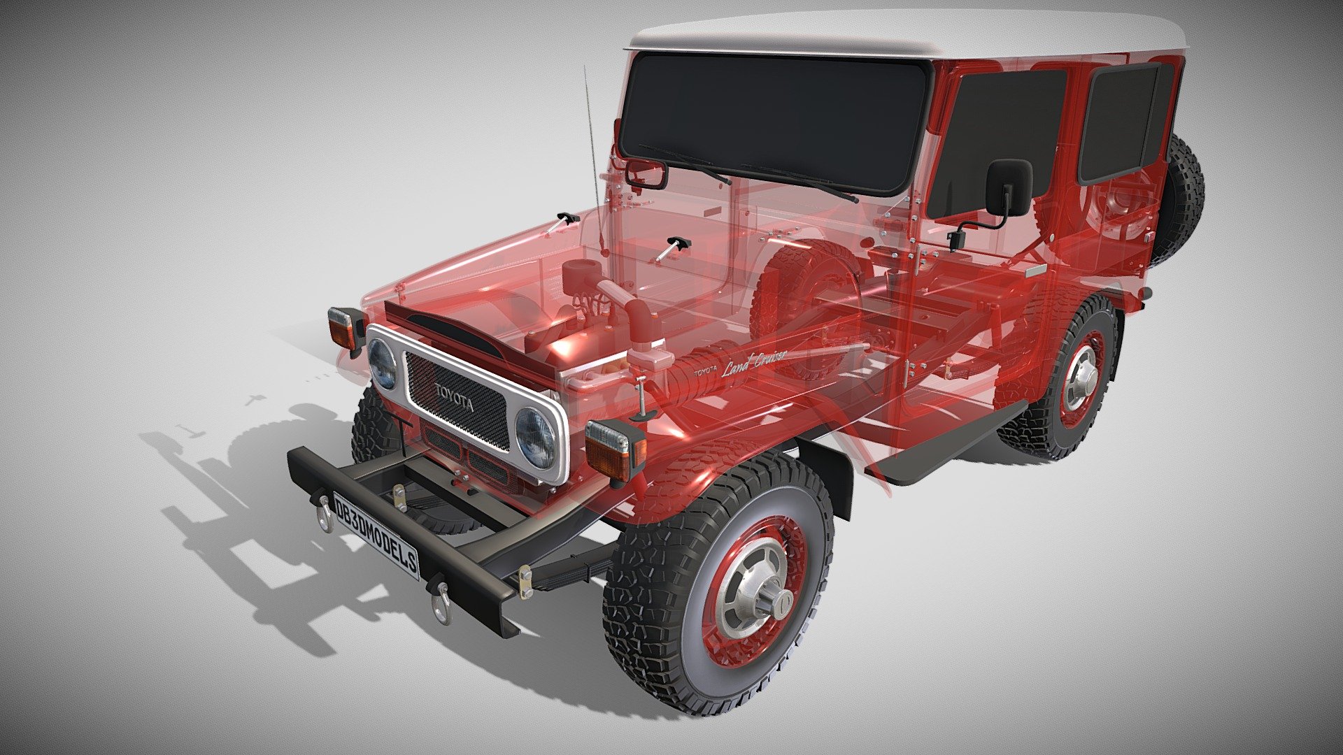 Toyota Land Cruiser FJ 40 with Chassis Red 3d model