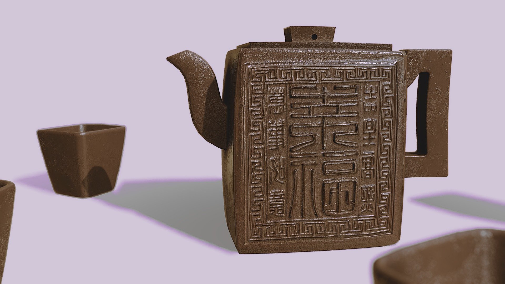 Chinese Teapot with Cups 3d model