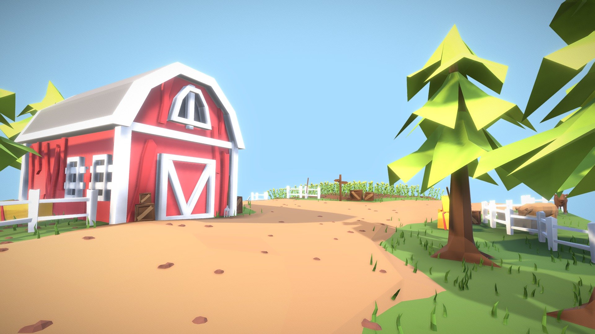 Low Poly Abducted Farm Scene 3d model