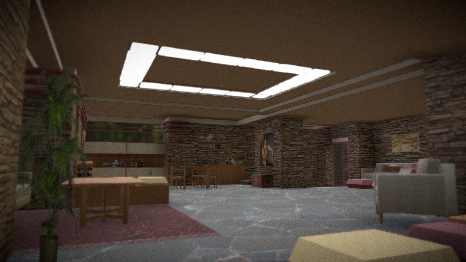 Fallingwater Interior by Frank Lloyd Wright 3d model