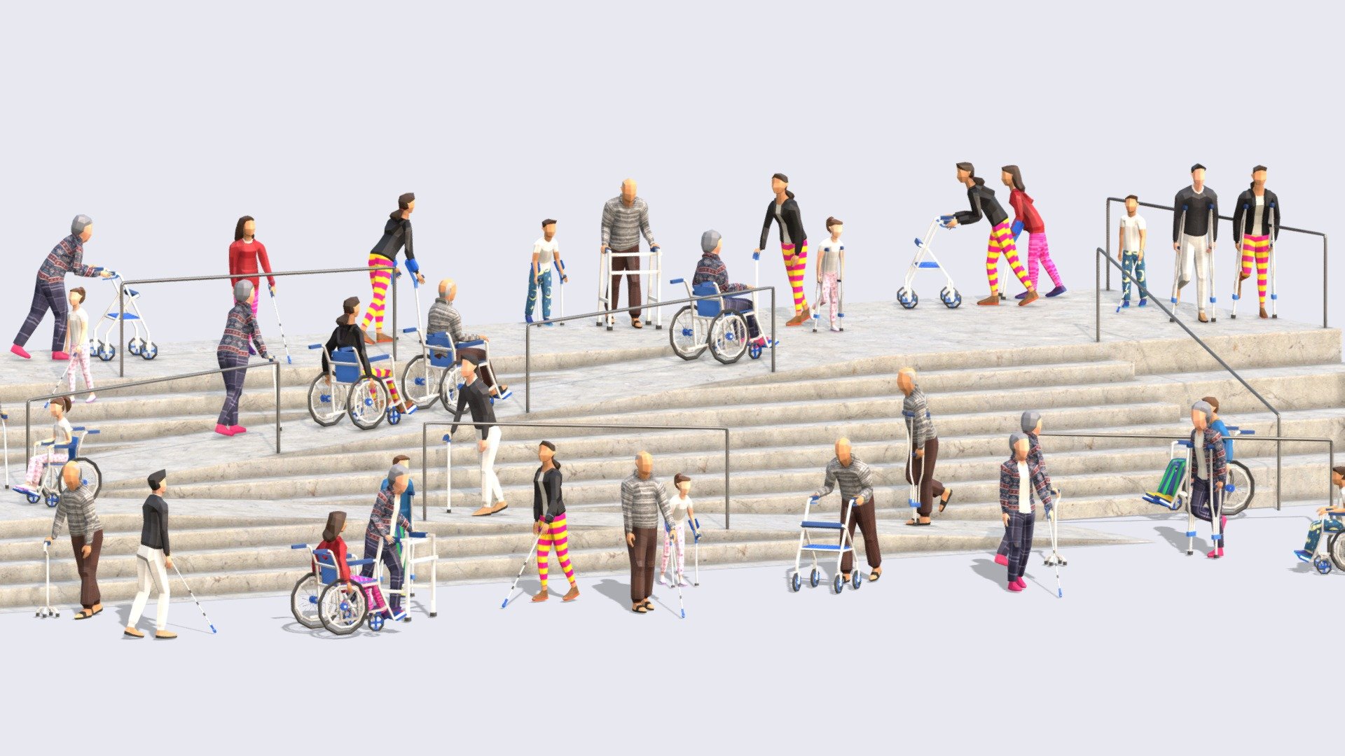 Disabled People Pack 3d model