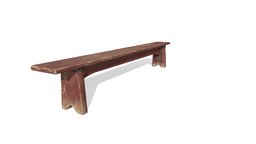 Low Poly Old Red Painted Wooden Bench