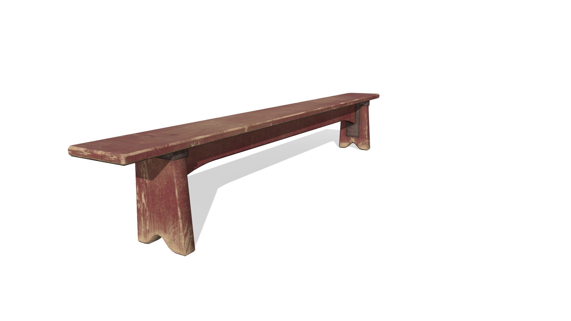 Low Poly Old Red Painted Wooden Bench 3d model