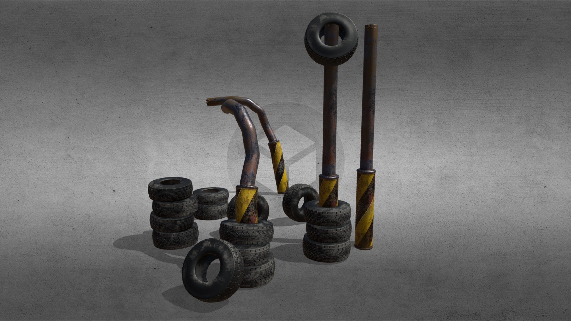 Tire Stacks and Traffic Poles 3d model