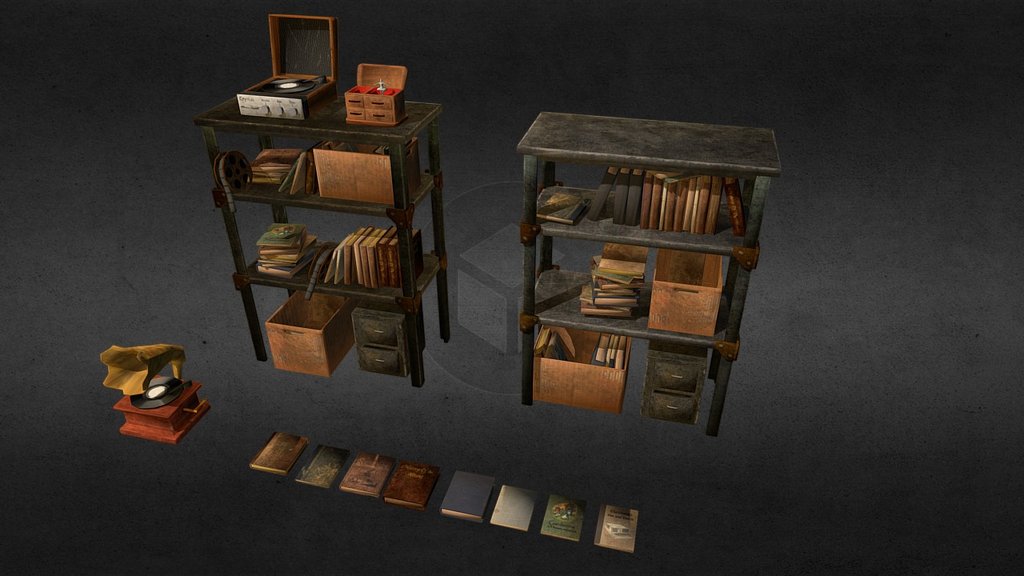 Worn Bookshelf 3d model