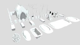 43 Low Poly Cemetery Collection