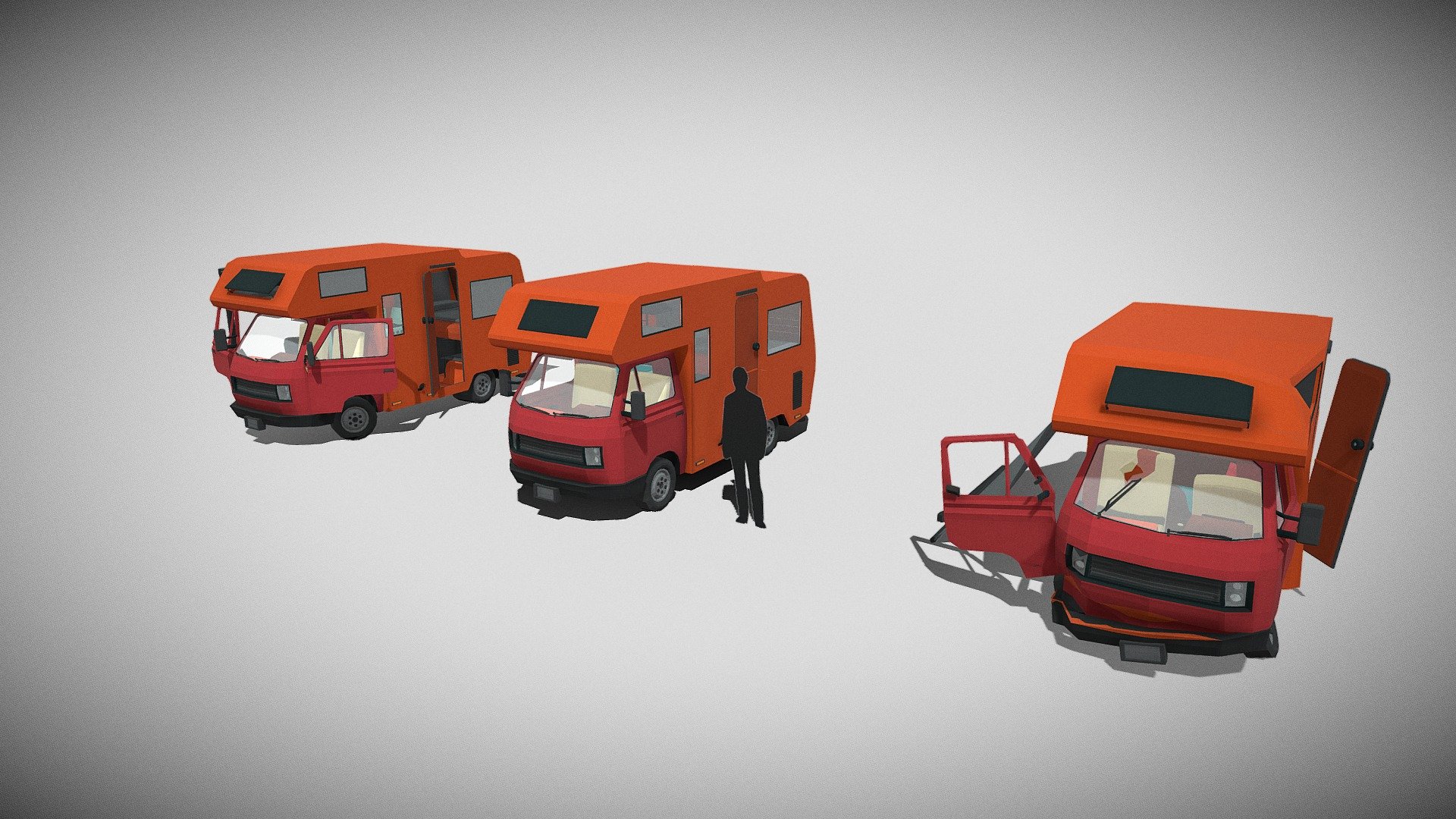 Motorhome low poly with interior 3d model