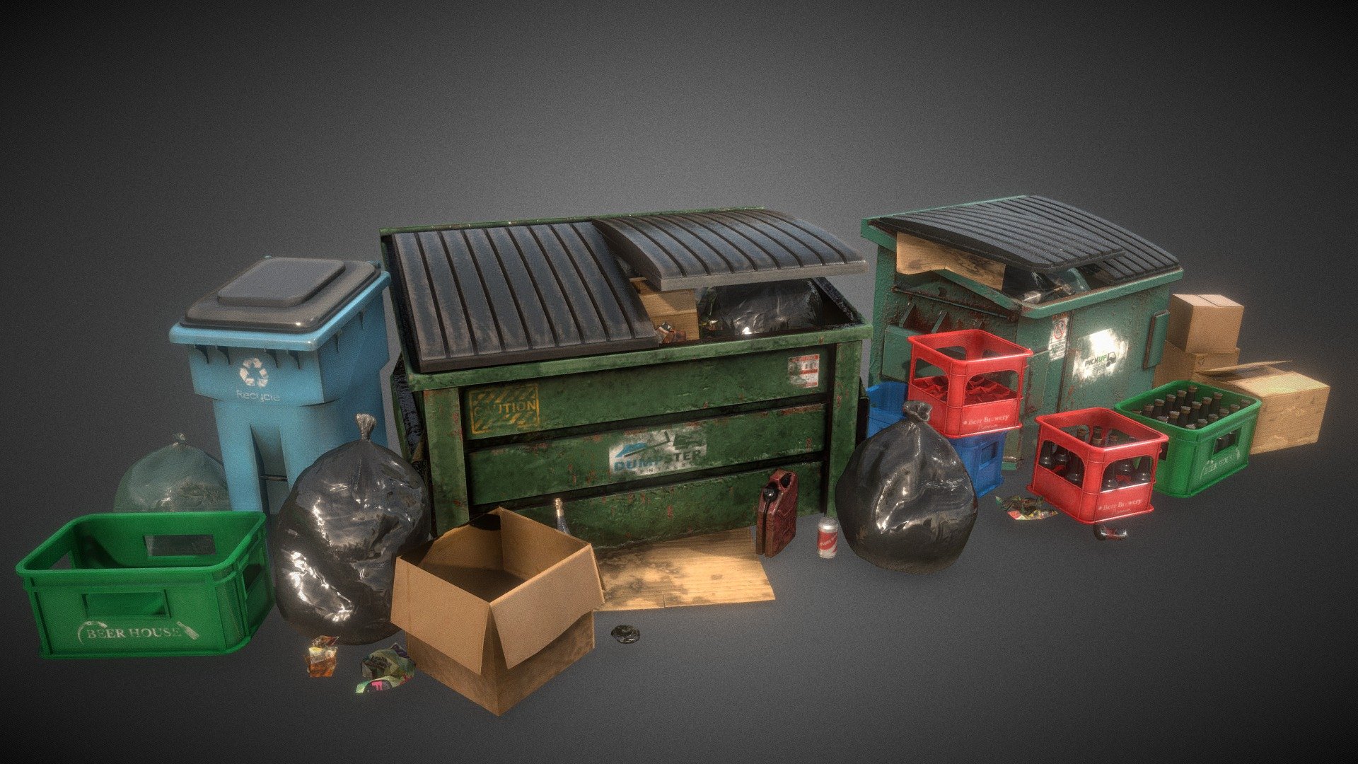 Urban Alley Trash Props Dirty 3d model