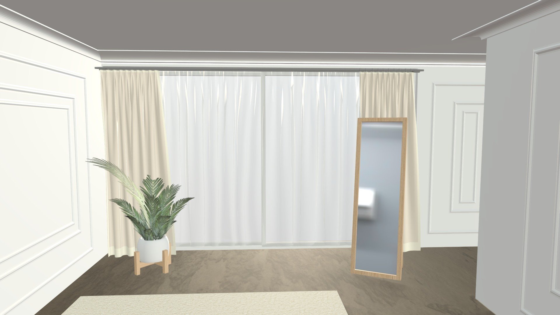 Living room with curtains 3d model