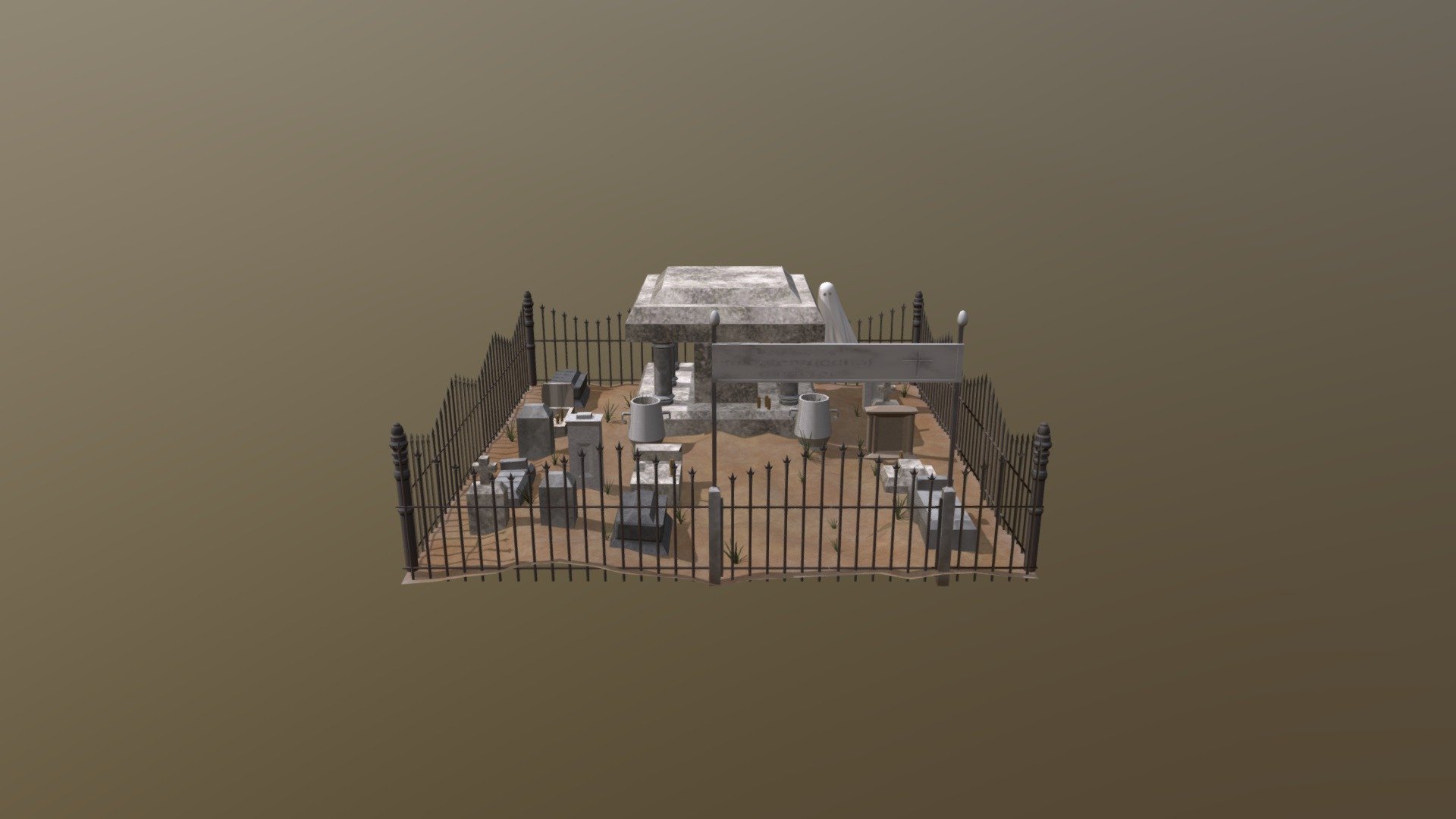 Graveyard with Mausoleum 3d model