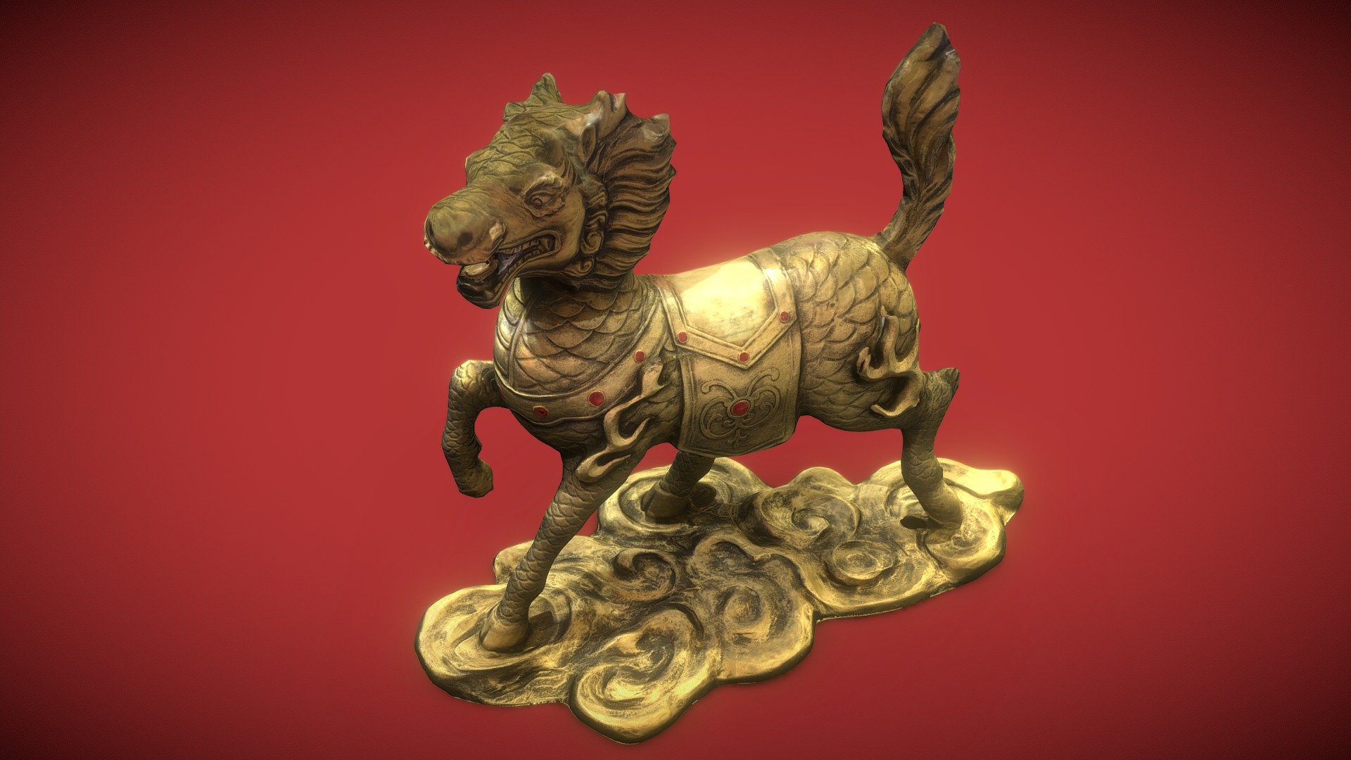 Chinese Qilin Statue Low polygon 3d model