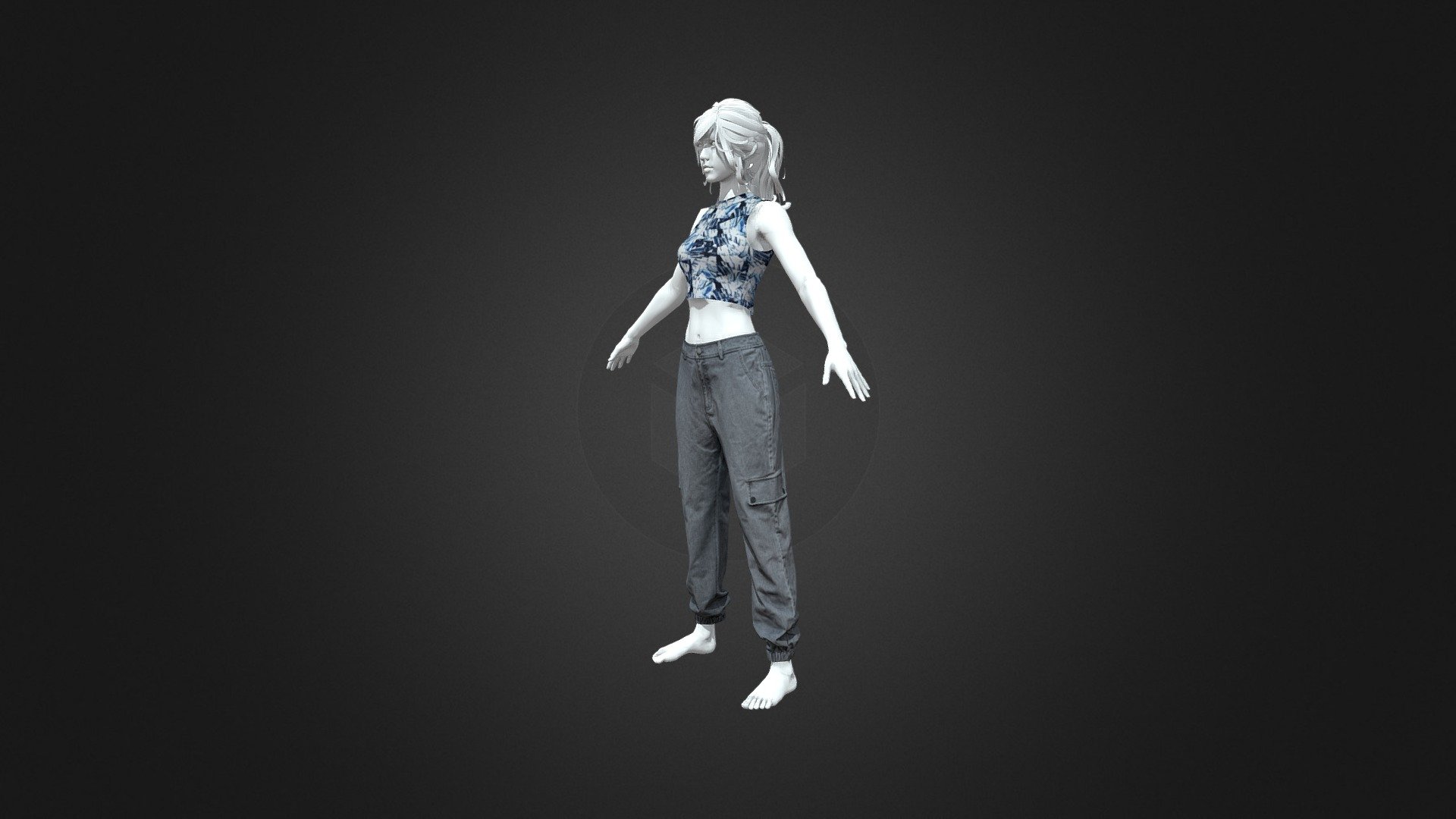 Woman Blue Vest+Gray Closure Function Pants 3d model