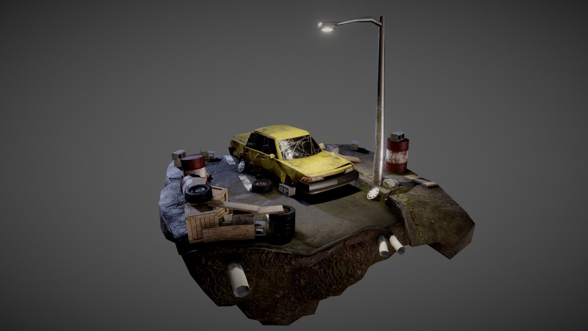 Apocalyptic Roadside/Junkyard Diorama 3d model