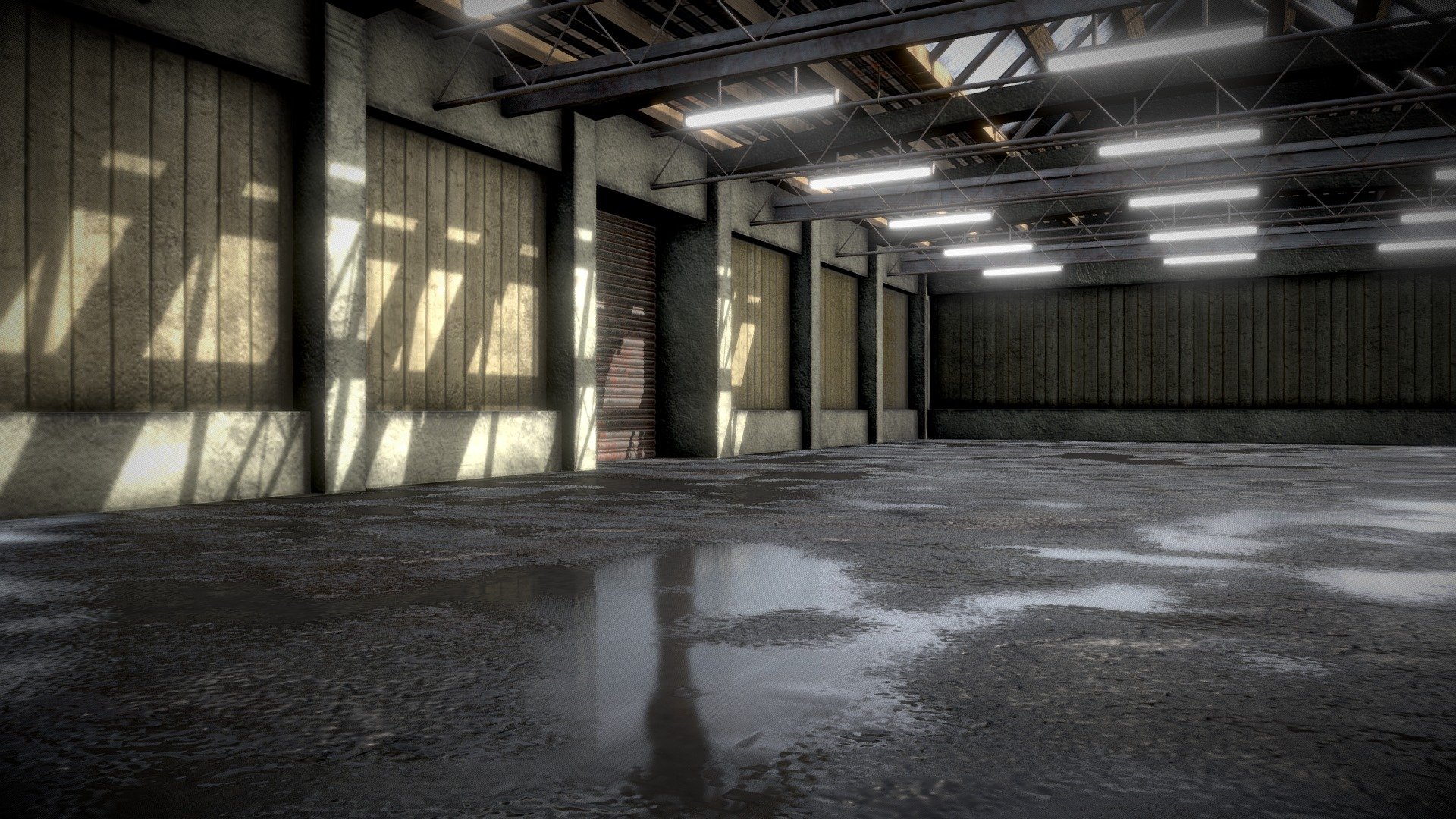 Old Warehouse (Wet Asphalt Ground) 3d model