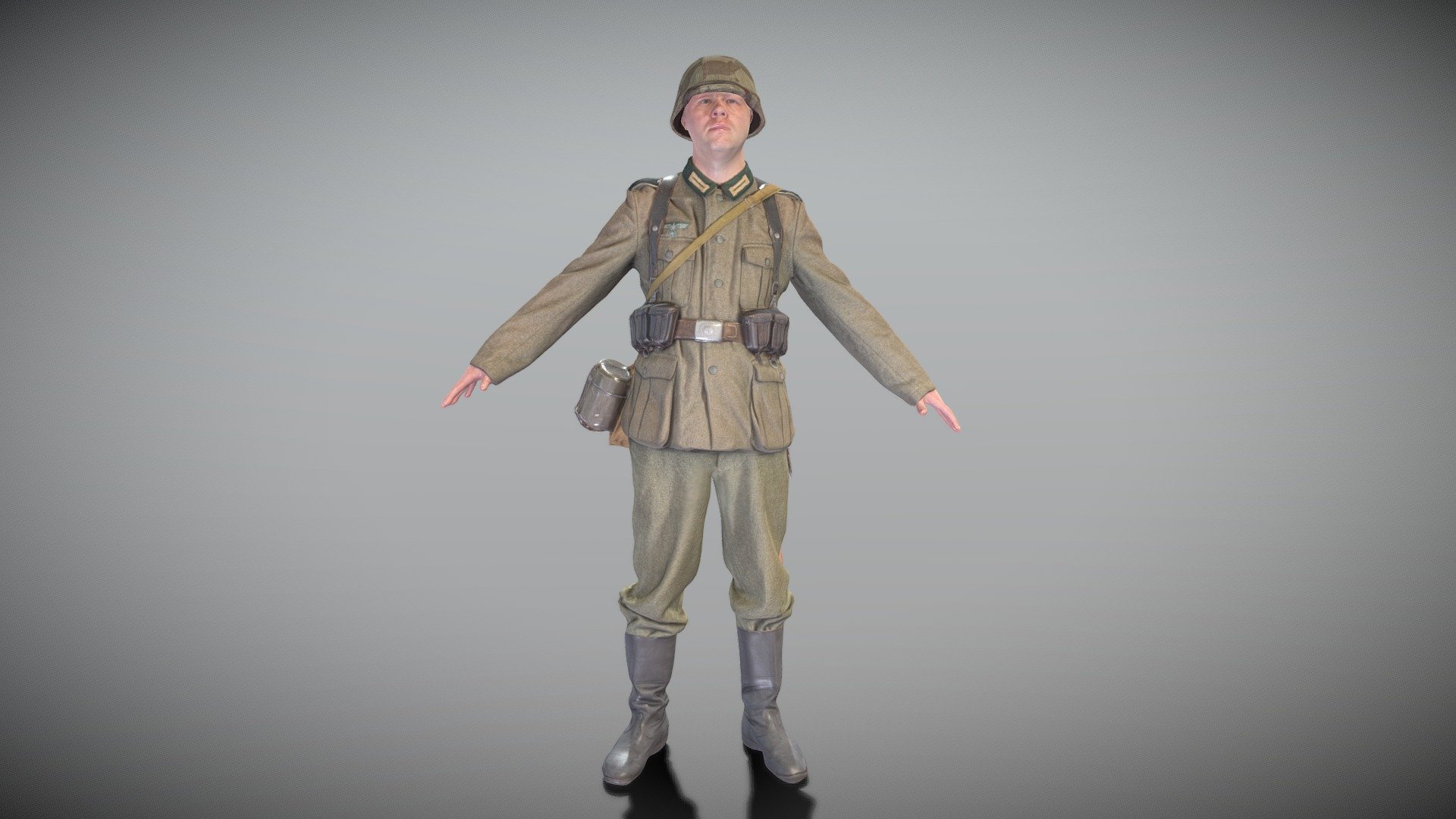 German Wehrmacht soldier in A-pose 383 3d model