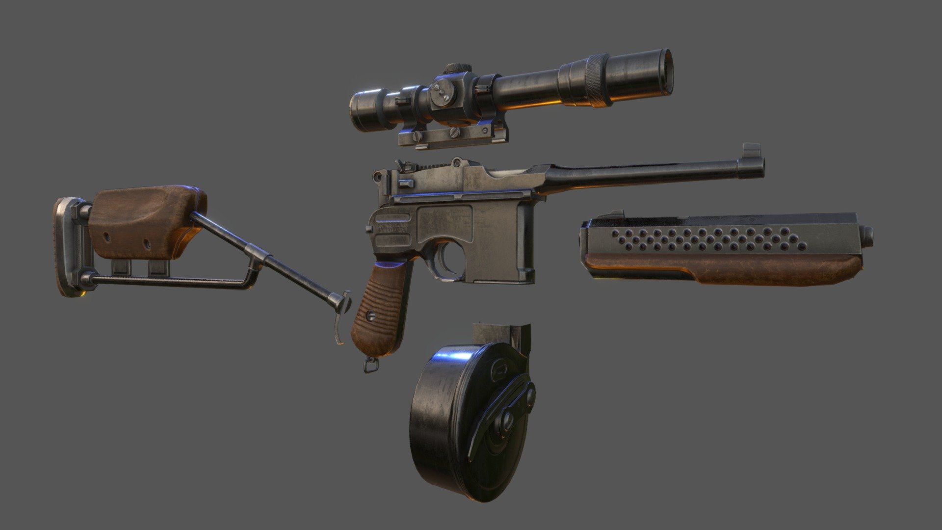 Mauser C96 + Extras 3d model