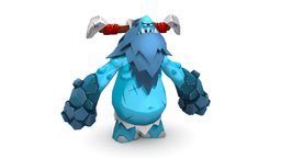 Cartoon LowPoly Blue Giant Golem Snowman Viking