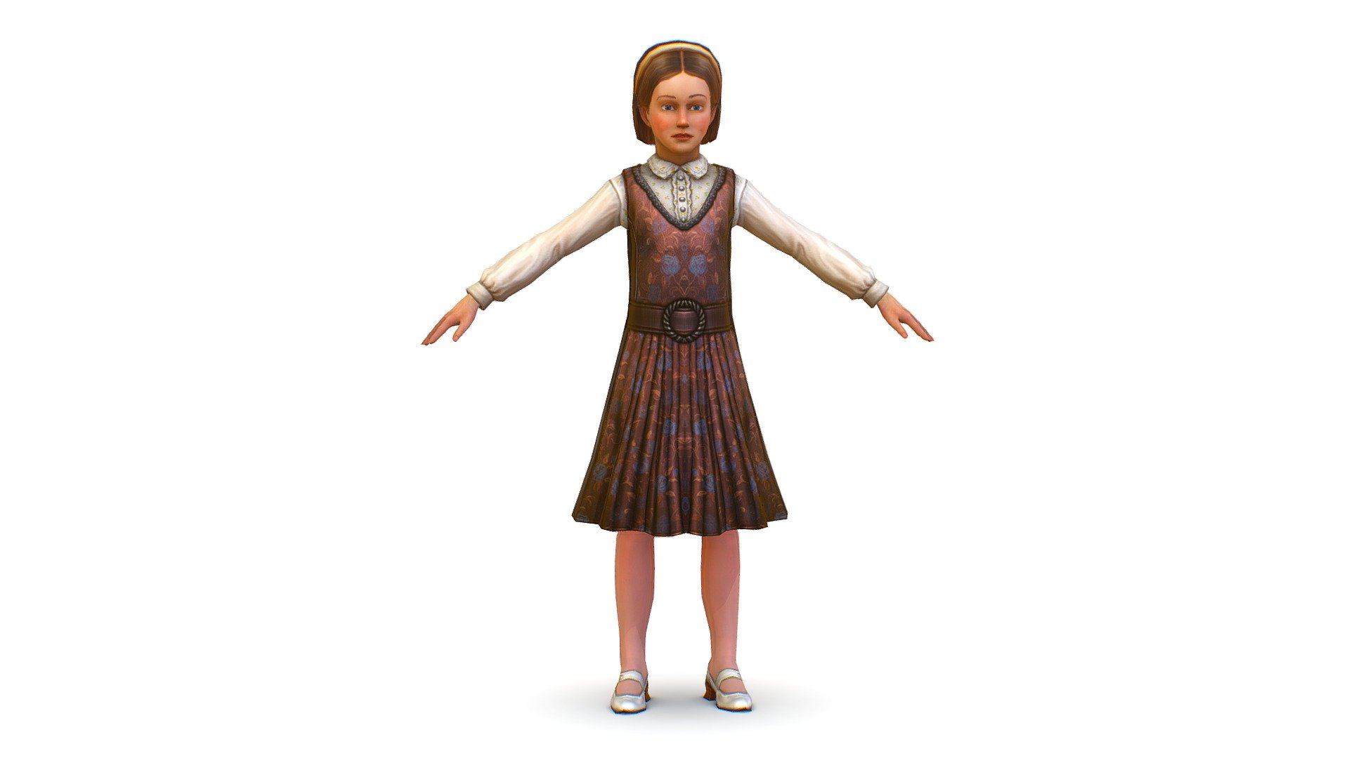 A young girl in a brown evening dress 3d model