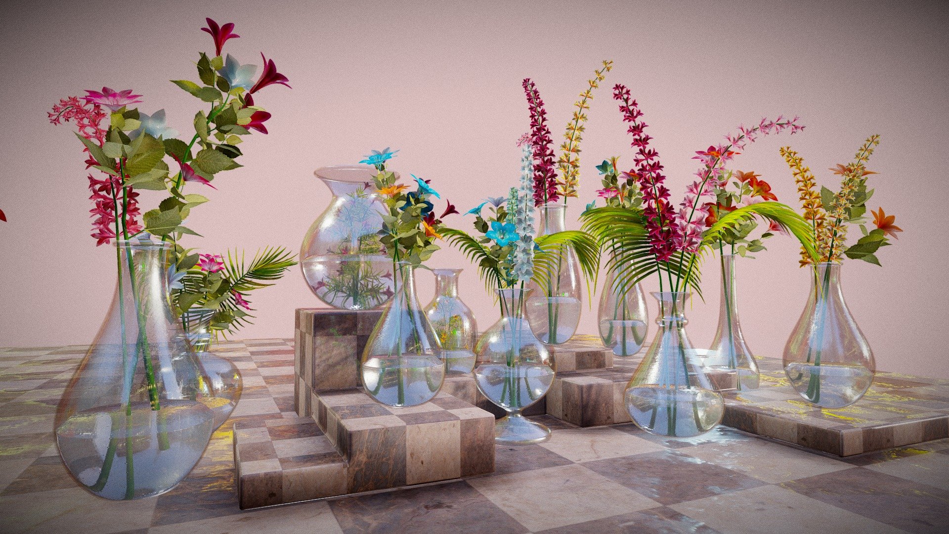 Glass Vase With Flowers 3d model