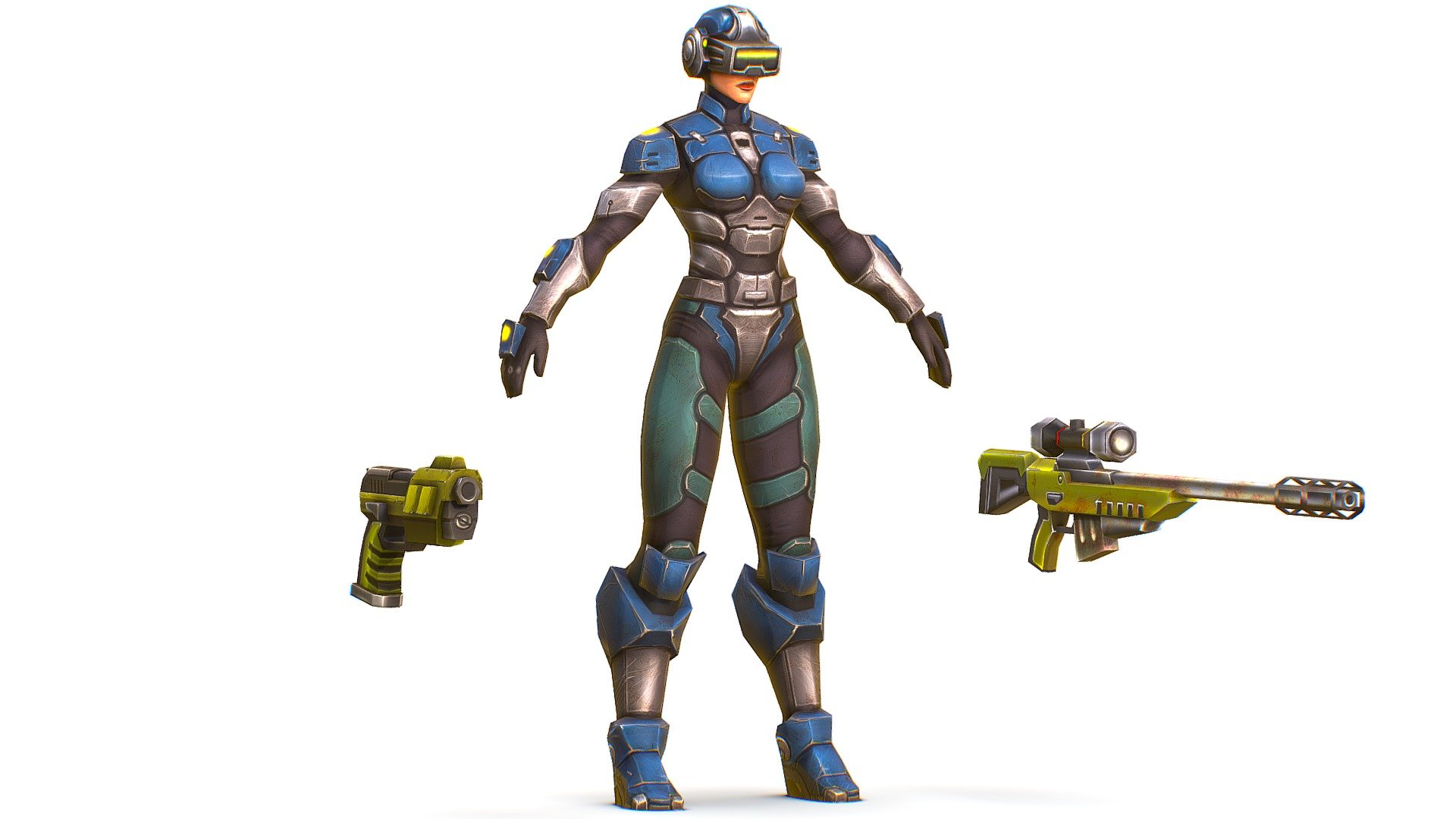 Cartoon Sci-Fi Cyborg Drone Sniper Soldier 3d model