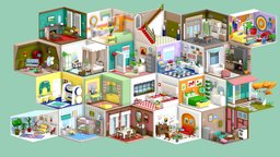 Low Poly Retro Vintage Rooms Interiors 2