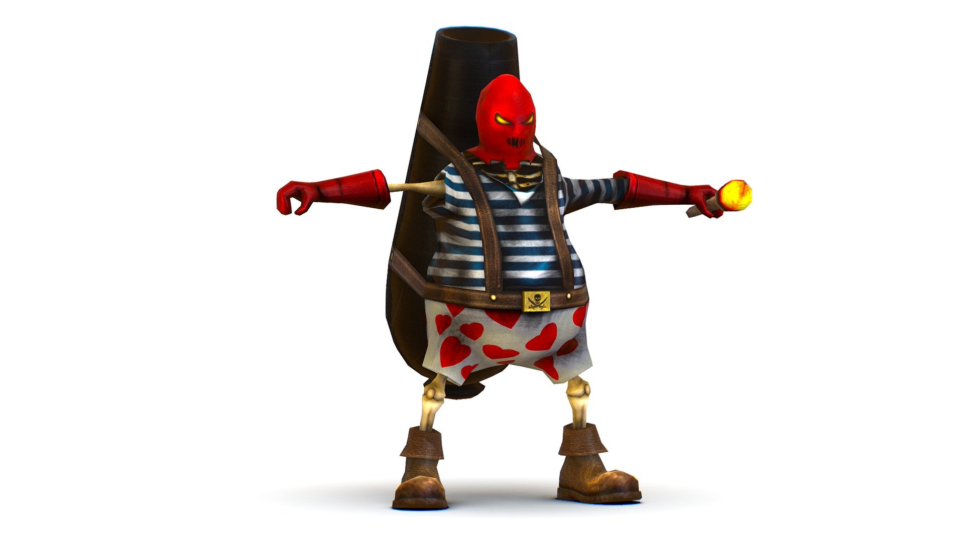 Skined Pirate Red Mask Cannon 3d model