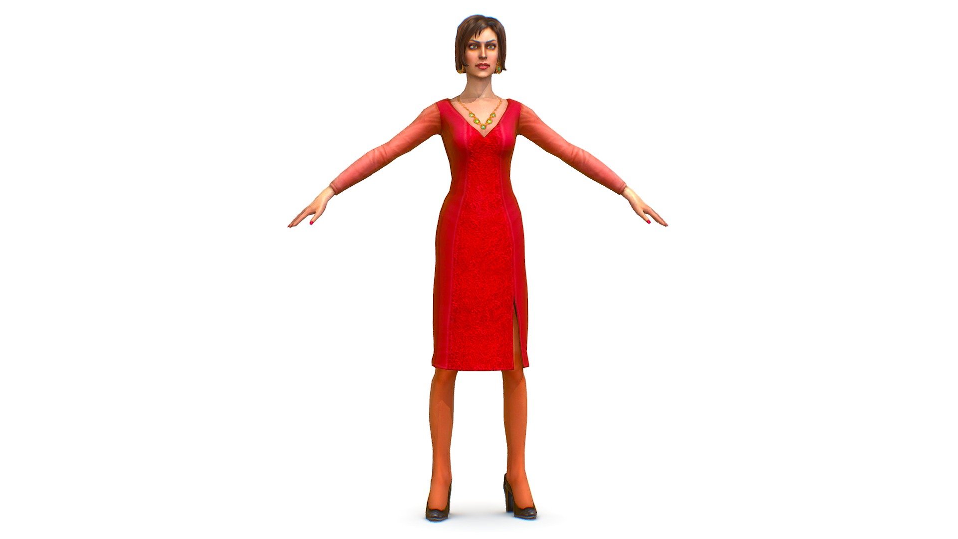 A young girl in a red evening dress 3d model