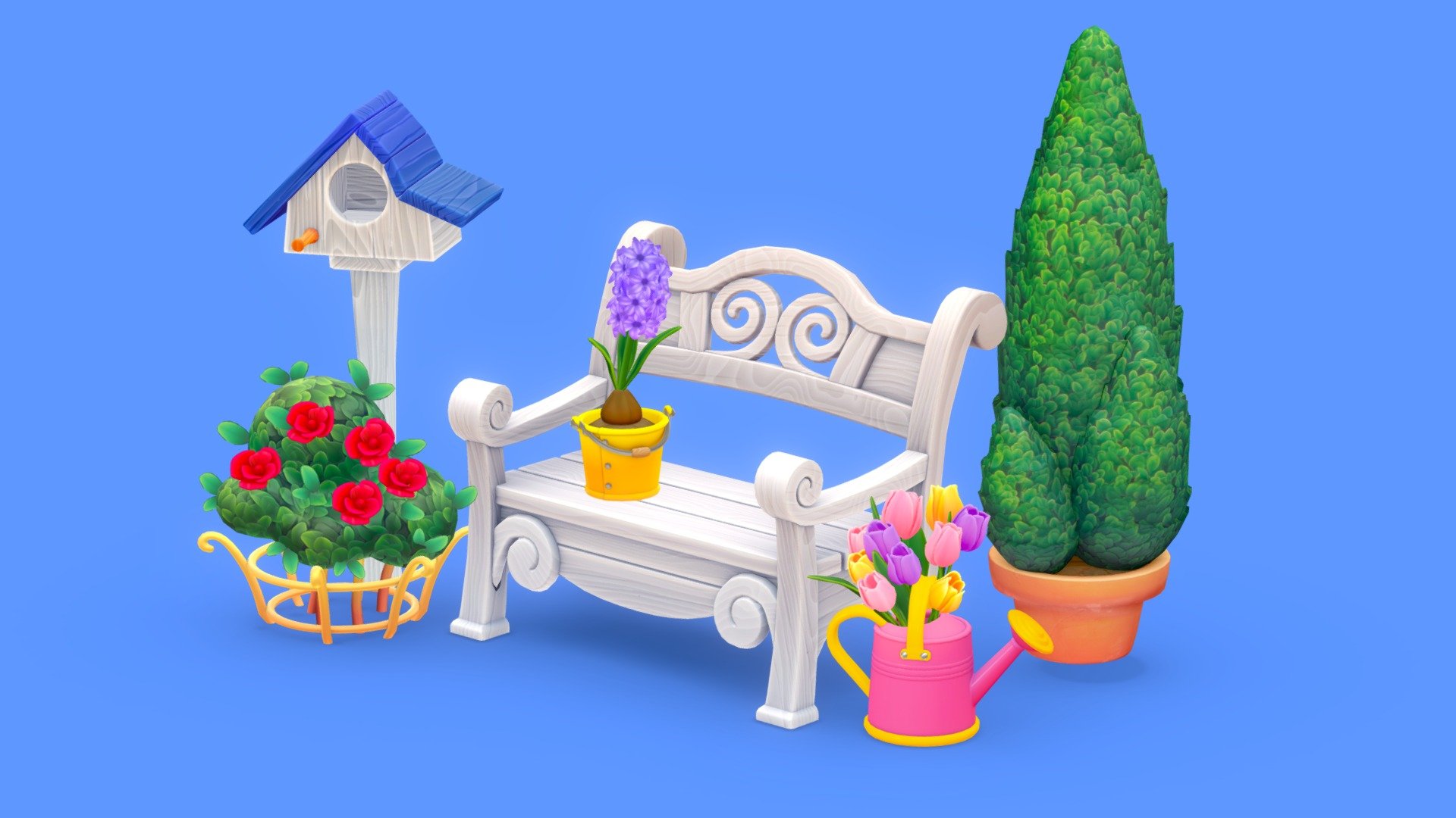 Little Bench in Springtime 3d model