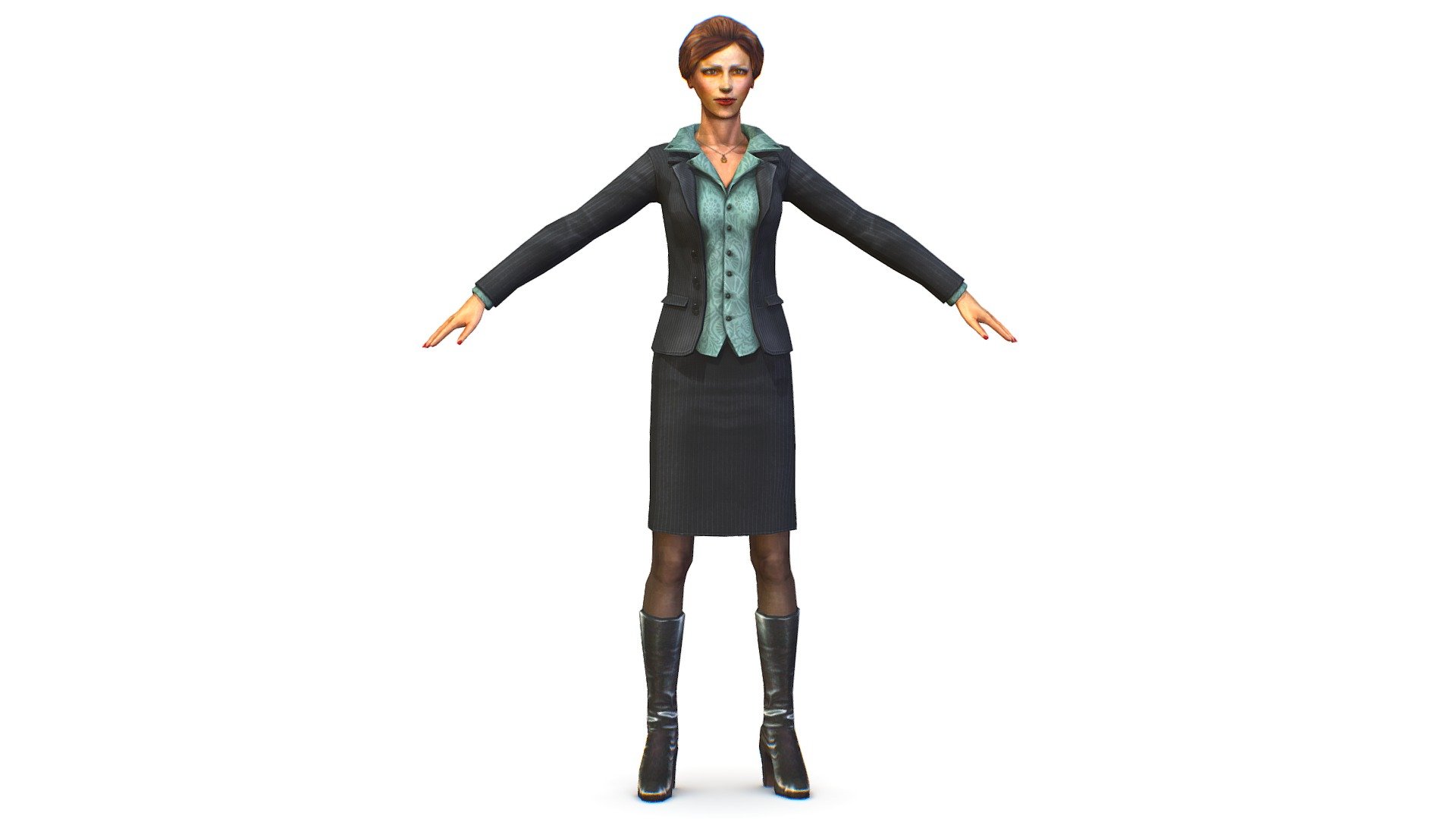 woman in a strict gray suit and blouse 3d model