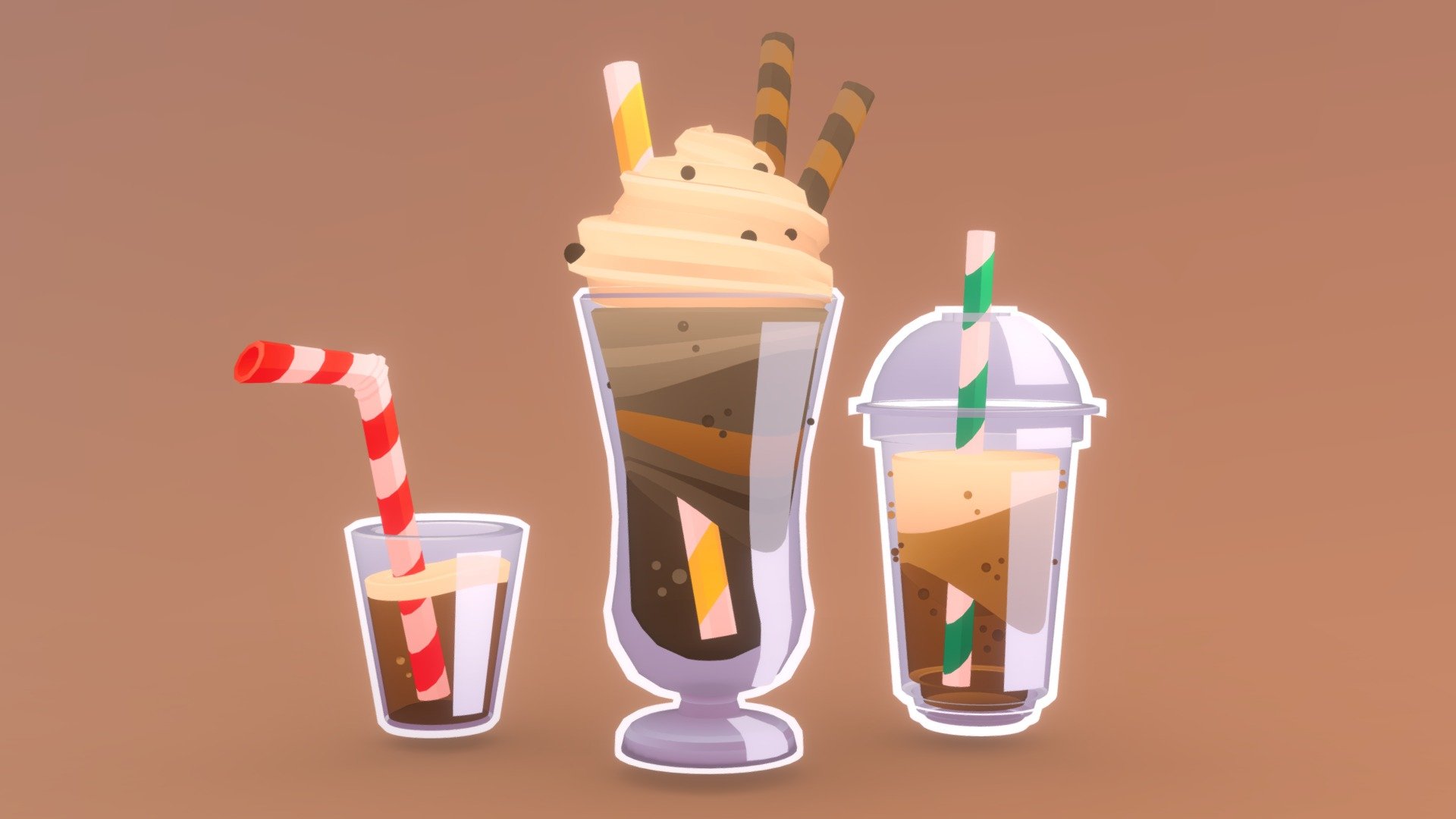 Stylized Ice Coffees Pack 3d model