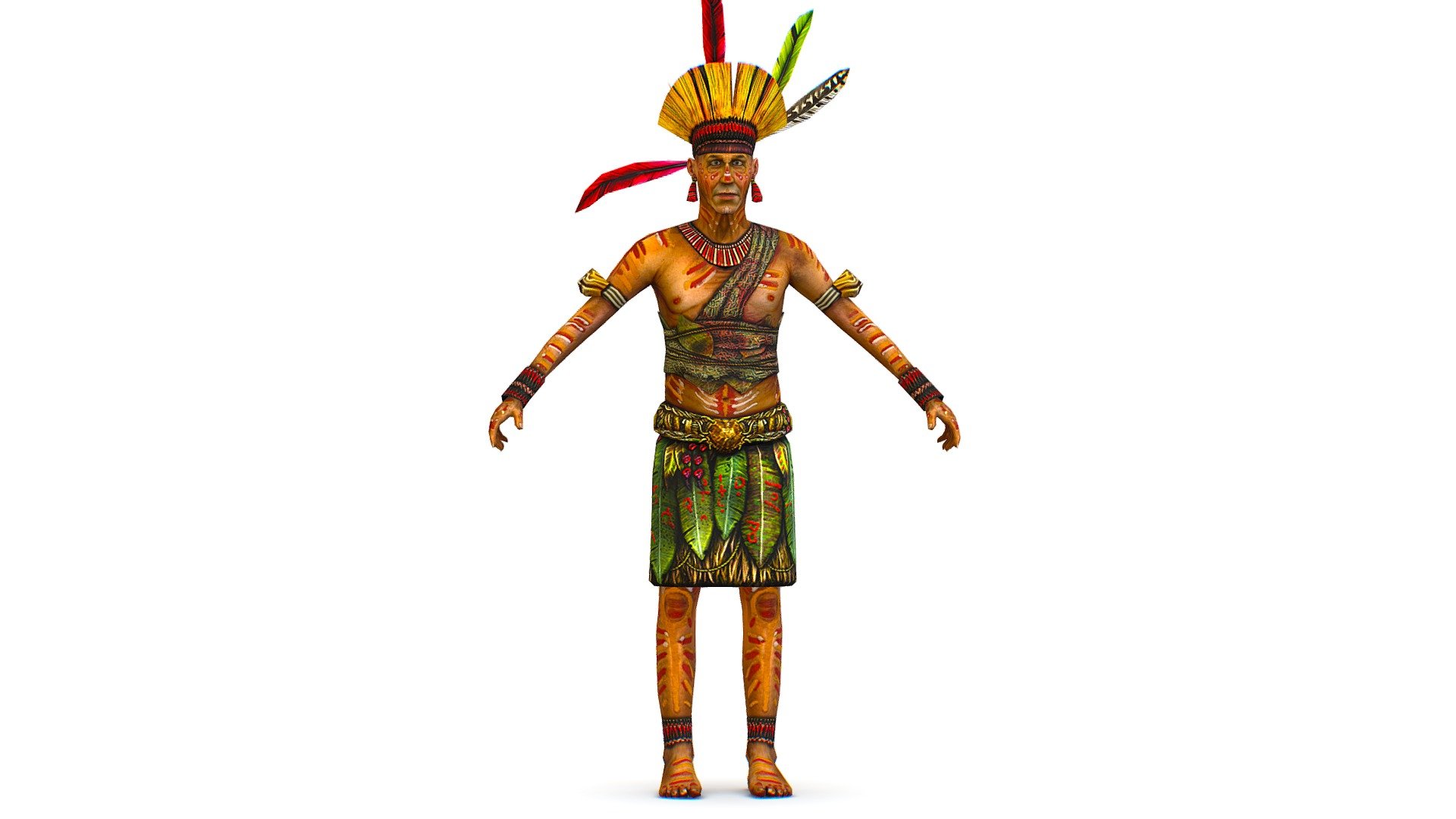 Native Male Aboriginal Clothing Leaves Feathers 3d model