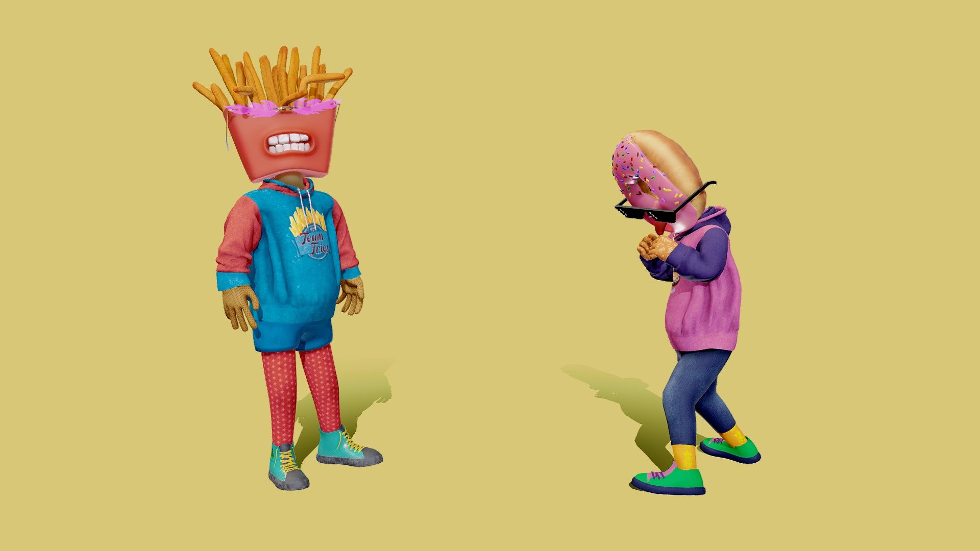 fries and donut 3d model