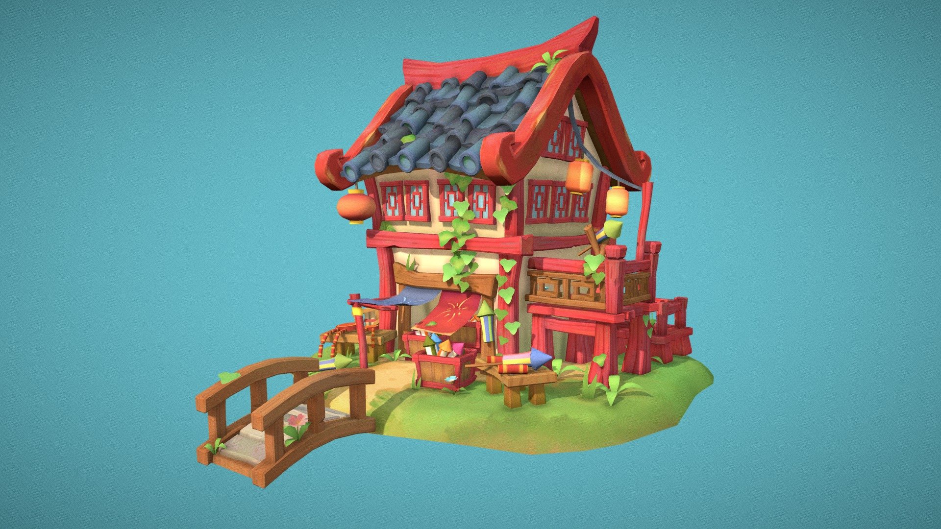 DAE Villages: Chinese Fireworks Shop 3d model