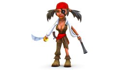 Skined Girl Bandit Pirate Gangster Low Poly