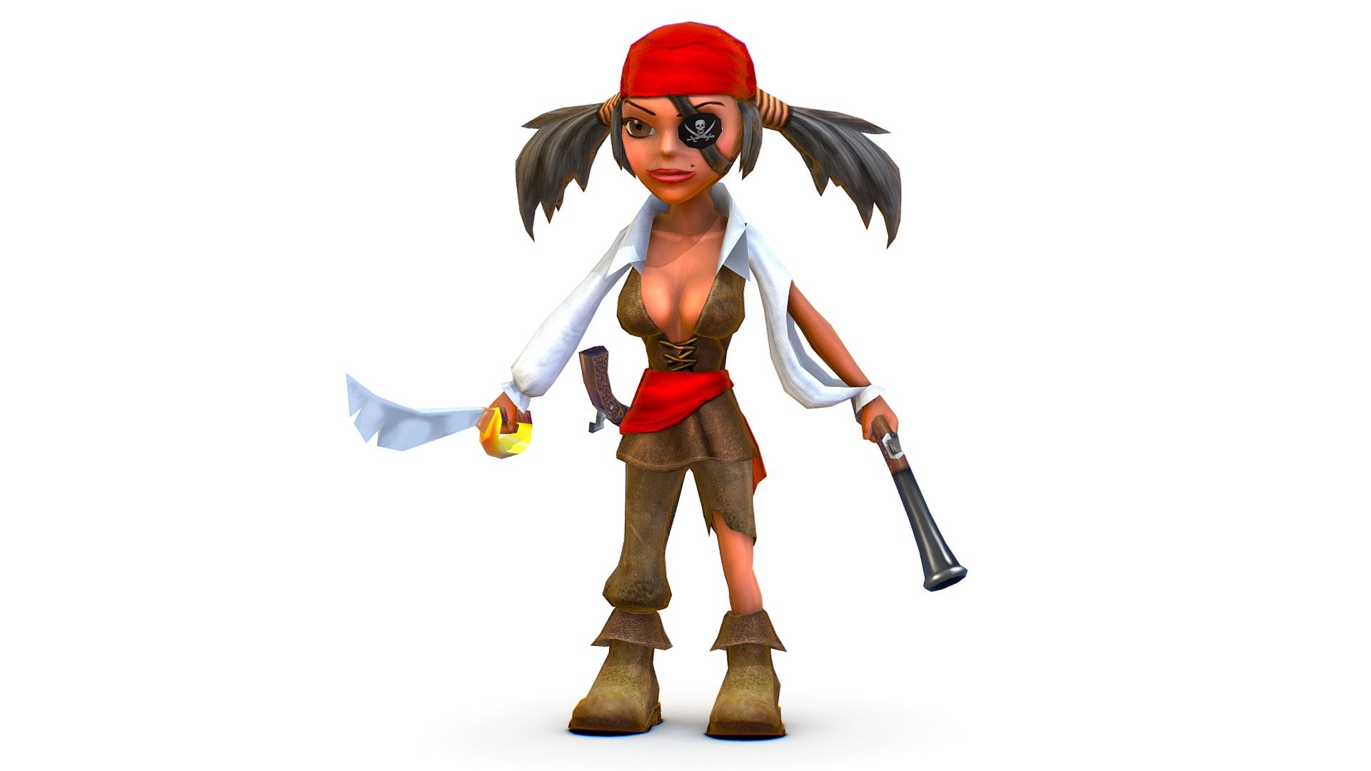 Skined Girl Bandit Pirate Gangster Low Poly 3d model