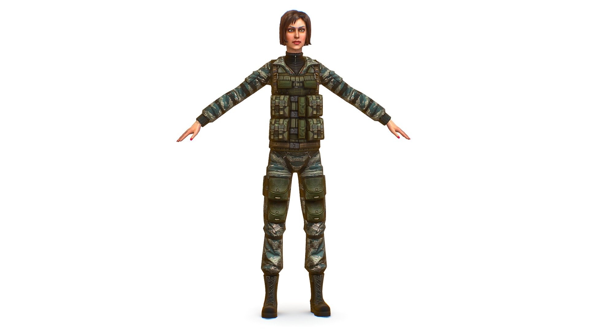 A young girl in army camouflage 3d model