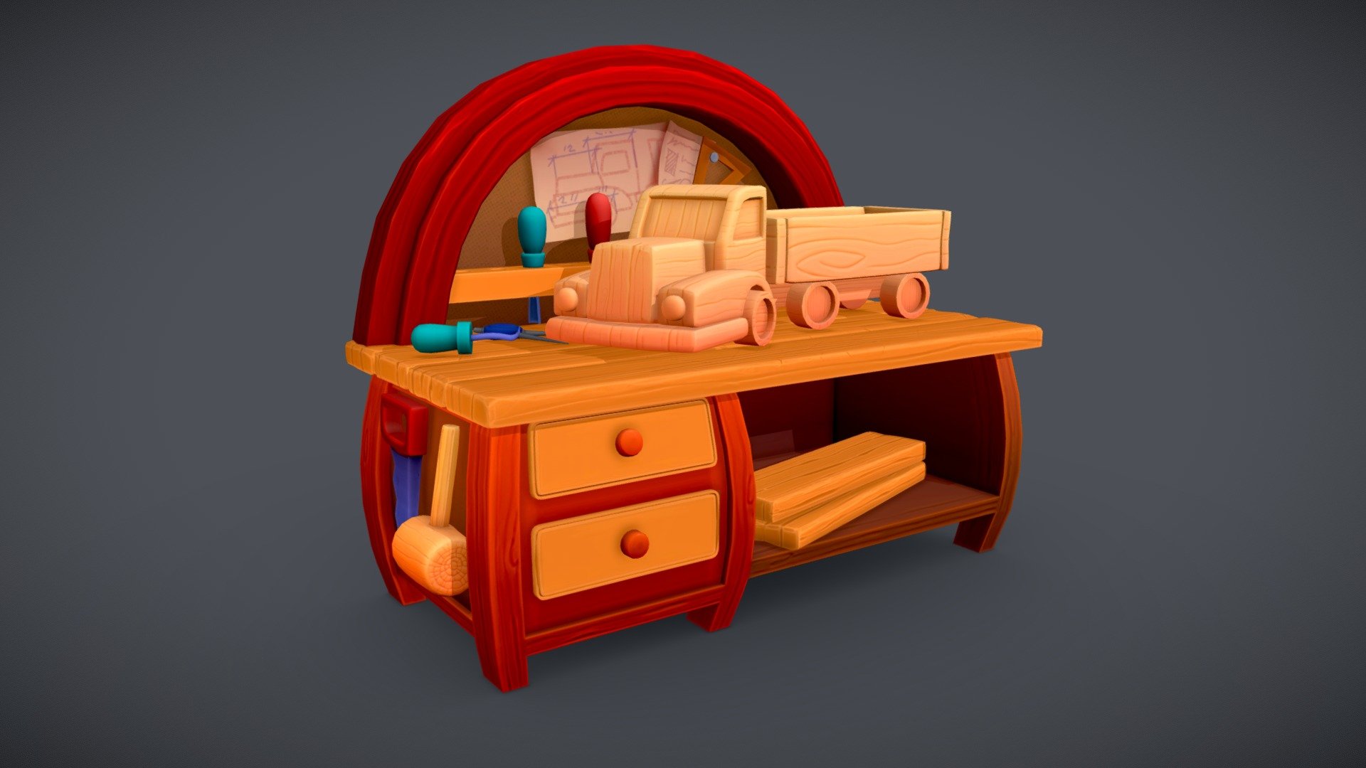 Wood Carving Bench 3d model