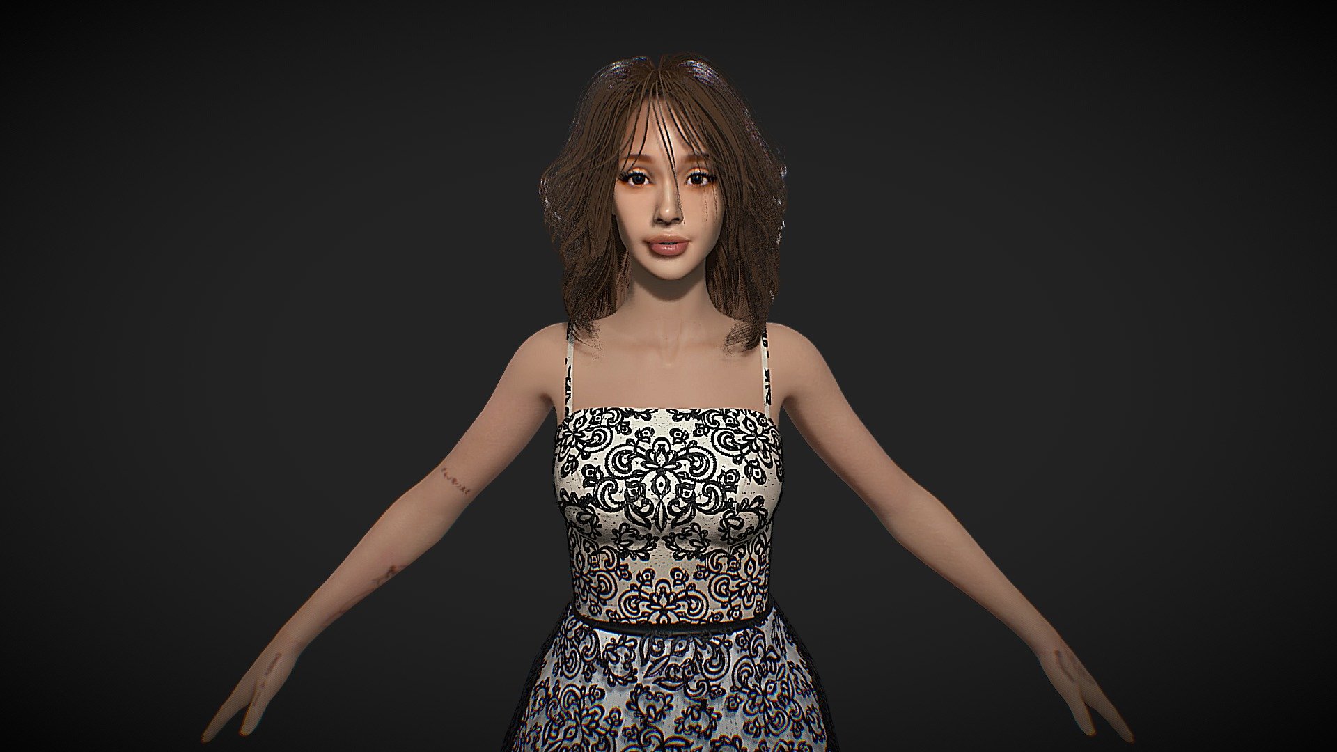 Ariana Grande with alternative hair and dress 3d model