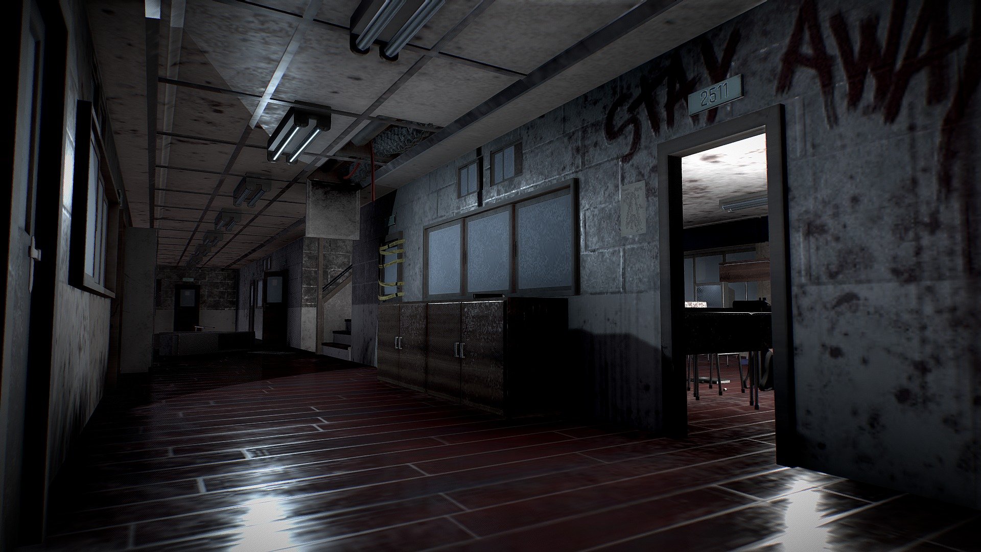 Creepy school hallway (WIP) 3d model