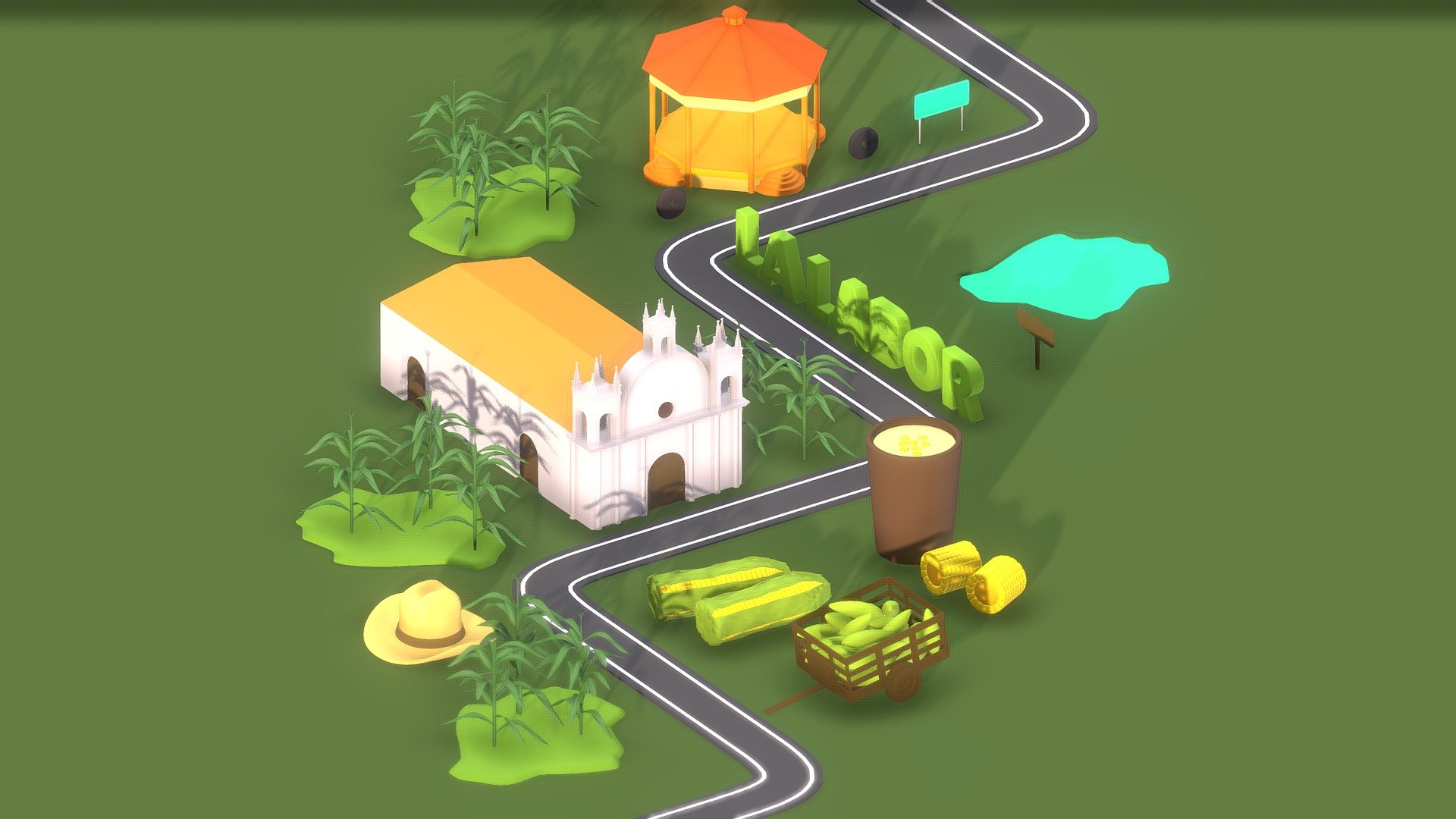 Isometric corn city 3d model