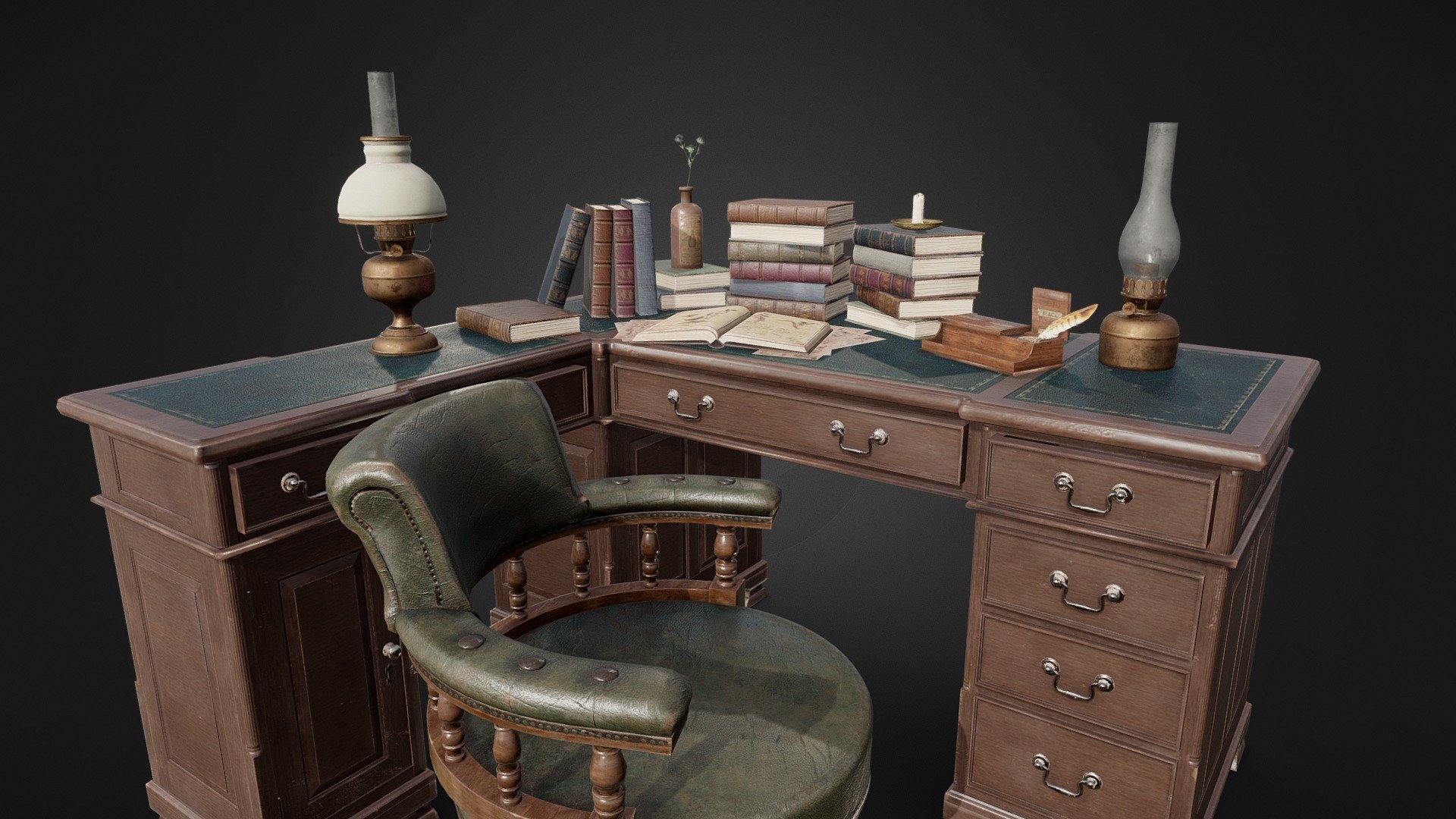 Victorian Desk with Props 3d model