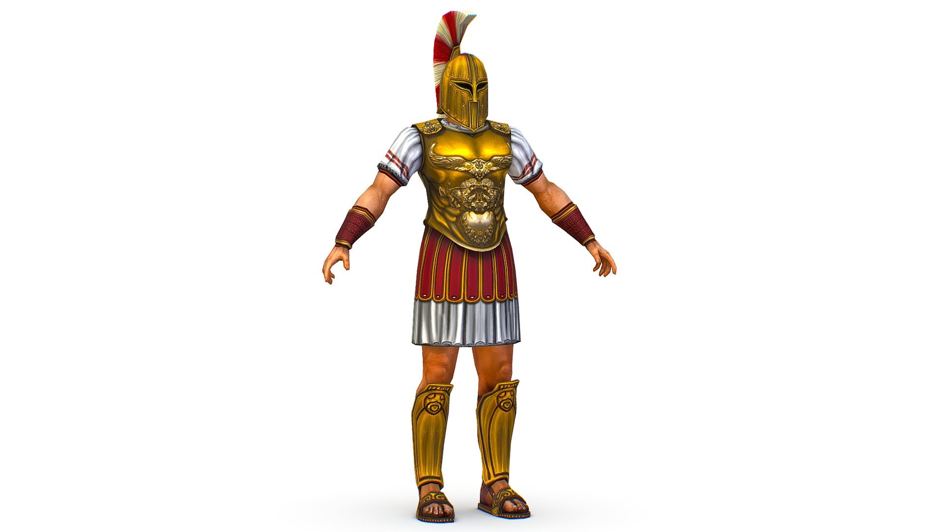 An ancient warrior in gold armor and helmet 3d model